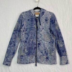 Buffalo David Bitton Full Zip Hoodie Blue and White Patterned Size Large
